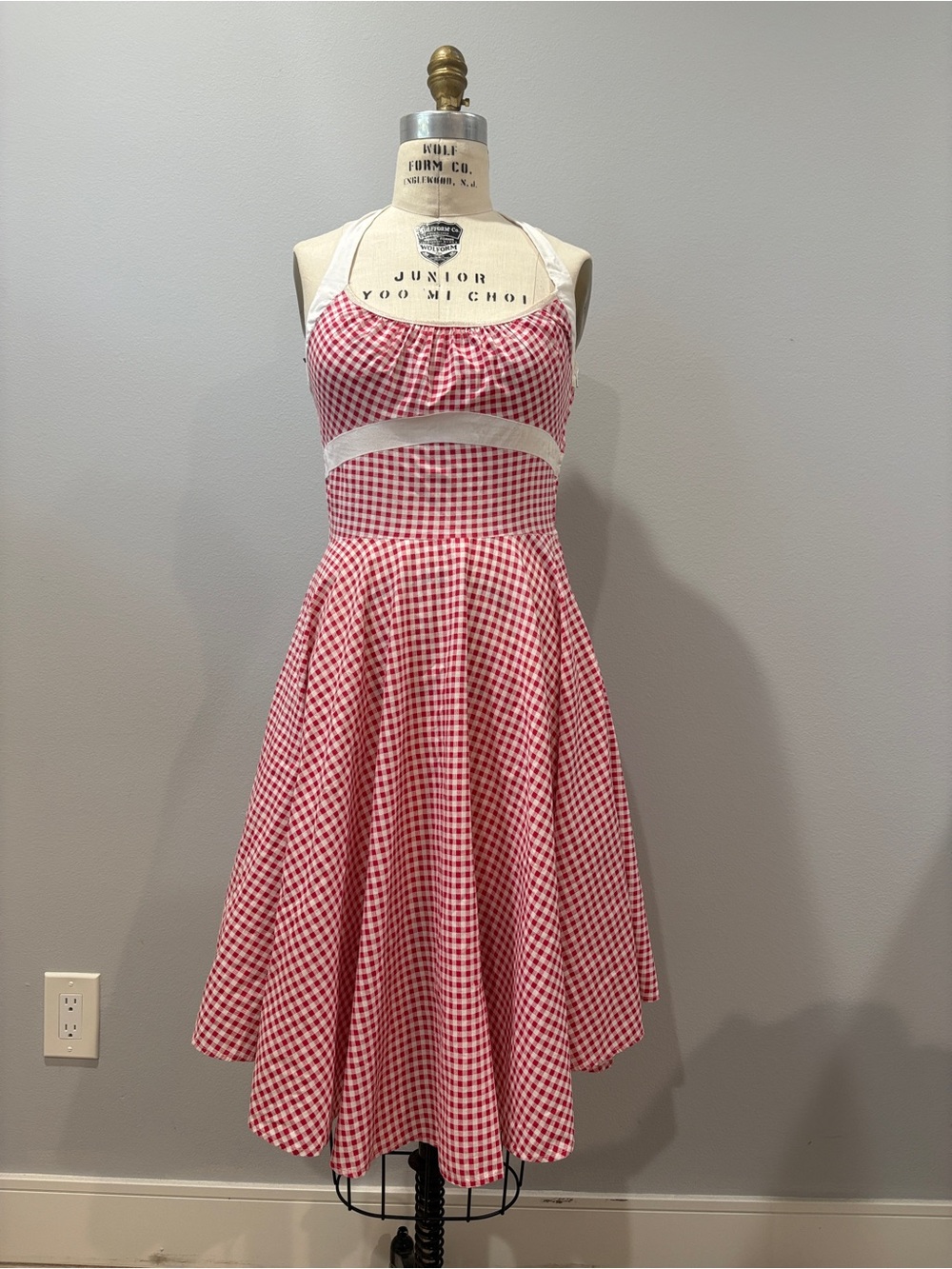 Pinup Couture Halter Swing Dress in Red Gingham Size S